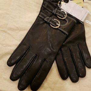 Etienne Aigner 100% cashmere lined leather gloves